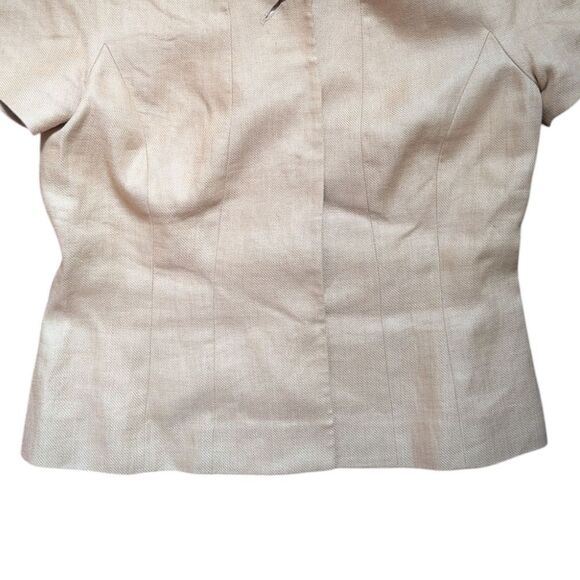 PLANET 💯 Linen Beige Shirt Sleeve Collarless Blazer Size 6 - Picture 6 of 9